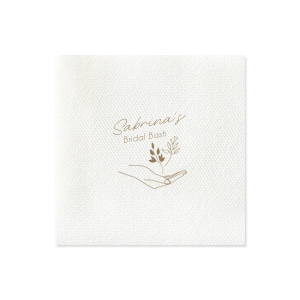 Our custom White Linen Like Petite Napkin with Shiny Champagne Foil has a Floating Floral Hand graphic and is good for use in Floral, Trendy themed parties and will look fabulous with your unique touch. Your guests will agree!