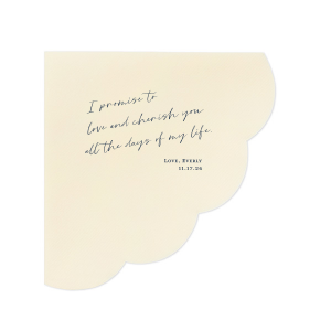 This Wedding Vow Napkin features handwritten-style script displaying your romantic promise for a meaningful event detail. Add it to your celebration to share a heartfelt message and elevate your table setting. Lovely for wedding receptions.