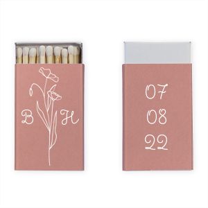 The Script Floral Initials match features delicate botanical illustration paired with flowing initials and a stacked customizable date on the reverse. Choose it to add a soft, romantic detail that guests will admire. Perfect for weddings and engagement celebrations.
