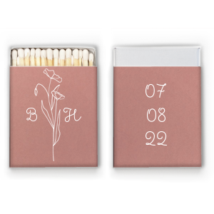 The Script Floral Initials match features delicate botanical illustration paired with flowing initials and a stacked customizable date on the reverse. Choose it to add a soft, romantic detail that guests will admire. Perfect for weddings and engagement celebrations.
