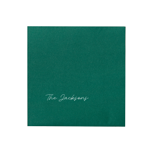 The Handwritten Last Name Napkin exudes elegance through simplicity. Positioned at the lower center near the border, the design features "The [Last Name]" in a script that mimics a personal, handwritten touch. This design lends an intimate and bespoke feel to the napkin, subtly celebrating the couple's union in a refined and understated manner.
