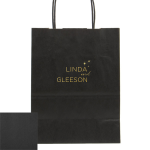 ForYourParty's personalized Black Classic Gift Bag with Shiny 18 Kt Gold Foil has a Twilight graphic and is good for use in Stars, Delphine themed parties and will impress guests like no other. Make this party unforgettable.