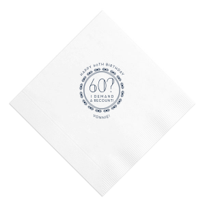 Embrace humor with the Recount The Years Napkin, perfect for milestone celebrations. It features "Happy Birthday" arched above the celebrant's name, encircled by a Southwest-inspired pattern. At the center, the age is playfully questioned with "I demand a recount!"—a lighthearted design for those young at heart.