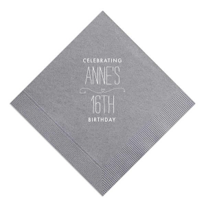 The Cherished Heart Birthday Napkin design radiates affection with its centerpiece: a horizontal flourish cradling a heart. Above, the celebrant's name is showcased in a loving display, while the event type elegantly rests below. This minimal yet expressive design vividly celebrates the adored individual.