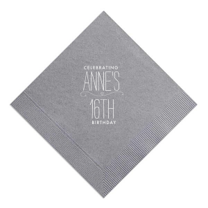 The Cherished Heart Birthday Napkin design radiates affection with its centerpiece: a horizontal flourish cradling a heart. Above, the celebrant's name is showcased in a loving display, while the event type elegantly rests below. This minimal yet expressive design vividly celebrates the adored individual.