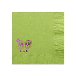 The Sugar Skull Wedding Napkin design artfully embraces Mexican tradition with personalized sugar skulls, symbolizing a joyful blend of love and cultural heritage. Perfect for a wedding celebration, it infuses a vibrant, festive spirit, paying homage to life, love, and the beauty of intertwined journeys. 