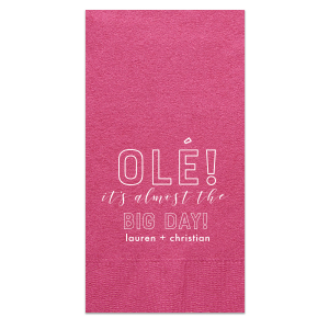 Spice up your pre-wedding celebration with the Olé Big Day Napkin. Featuring a spirited "Olé" in vibrant script, this fun and festive design captures the excitement and joy leading up to the big day. Perfect for adding a splash of fiesta to any event!