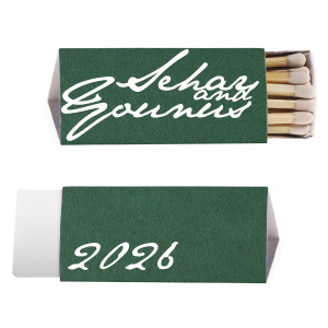 Strike a statement with the Bold Script Matchbox, where contemporary style meets personal touch. The front boldly displays the couple's first names in a modern script, while the back simply presents the year. This design combines artistic flair with fun, perfect for couples looking to add a distinctive accent to their special day.