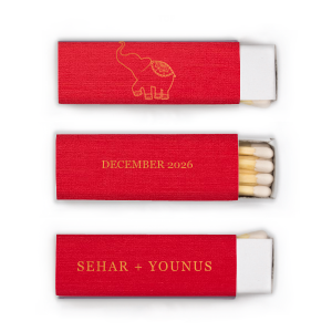 Custom Linen Convertible Red Lipstick Matchbox with Shiny Copper Foil will give your party the personalized touch every host desires.