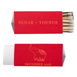Custom Linen Convertible Red Lipstick Matchbox with Shiny Copper Foil will give your party the personalized touch every host desires.