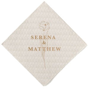 ForYourParty's personalized Woven Stone Woven Cocktail Napkin with Shiny Champagne Foil are a must-have for your next event—whatever the celebration!