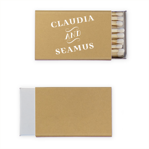 Our custom Natural Kraft 30 Strike Matchbook with Matte Ivory Foil can be personalized to match your party's exact theme and tempo.