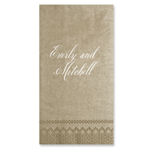 This Script Names and Stars Napkin features flowing calligraphy lettering of the couple’s names centered for a warm, elegant presentation. Add it to your celebration to elevate table settings with a refined, custom detail. Excellent for wedding receptions or intimate dinner parties!