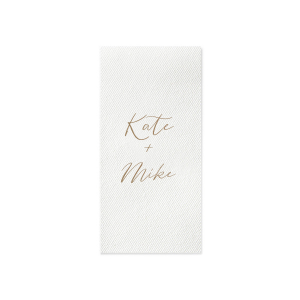 ForYourParty's chic White Linen Like Guest Hand Towel with Shiny Champagne Foil will make your guests swoon. Personalize your party's theme today.