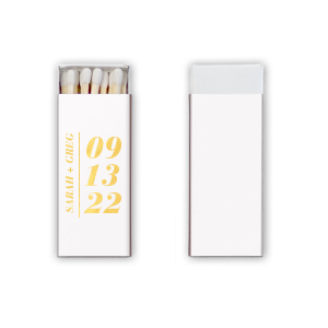 The Bold Date Matches features stacked numerals framed by your name in clean vertical lettering for a sleek personalized accent. Light it to mark meaningful moments with a subtle, design-forward detail. Great for weddings or anniversaries.