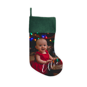 The ever-popular Green Cuff Custom Photo Stocking with Matte White Ink Digital Print Colors will add that special attention to detail that cannot be overlooked.