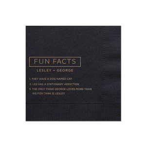 Entice guests with the Block Fun Facts Napkin featuring a bold, framed 'Fun Facts' header above an organized list of intriguing trivia about the couple. A modern, straightforward design that fosters guest interactions, perfect for lovers of structure and storytelling at celebrations.