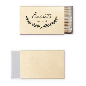 Our personalized Shimmer Ivory 30 Strike Matchbook with Matte Black Foil has a Branch Frame 2 graphic and is good for use in Floral, Frames, Wedding themed parties and will look fabulous with your unique touch. Your guests will agree!