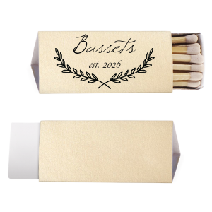 Our personalized Shimmer Ivory 30 Strike Matchbook with Matte Black Foil has a Branch Frame 2 graphic and is good for use in Floral, Frames, Wedding themed parties and will look fabulous with your unique touch. Your guests will agree!