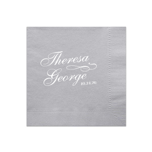 The Spouse Swirl Napkin features elegant script lettering of the couple’s names and special date with graceful flourishes for a classic, romantic presentation. Add it to your table settings to elevate your décor and impress guests with thoughtful details. Refined for wedding receptions or anniversaries.