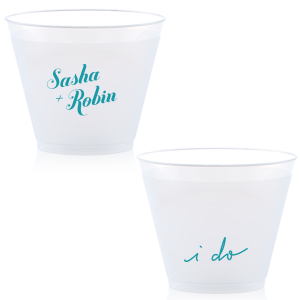 Our custom Matte Periwinkle Ink 9 oz Frost Flex Cup with Matte Periwinkle Ink Cup Ink Colors has a i do! graphic and is good for use in Laurel Denise, Wedding themed parties and can be personalized to match your party's exact theme and tempo.