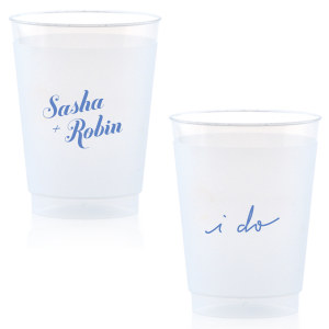 Our custom Matte Periwinkle Ink 9 oz Frost Flex Cup with Matte Periwinkle Ink Cup Ink Colors has a i do! graphic and is good for use in Laurel Denise, Wedding themed parties and can be personalized to match your party's exact theme and tempo.