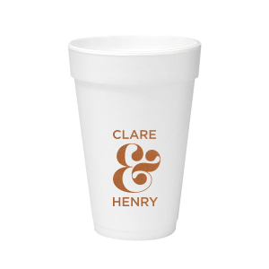 The Bold Ampersand Names Wedding Foam Cup design dazzles with its grand, sculptural ampersand, boldly uniting the couple's names in modern elegance. Its 3D-like artistry pops against the foam, turning every sip into a celebration of togetherness—perfect for wedding showers or the big day itself.