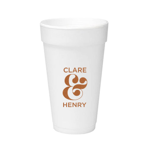 The Bold Ampersand Names Wedding Foam Cup design dazzles with its grand, sculptural ampersand, boldly uniting the couple's names in modern elegance. Its 3D-like artistry pops against the foam, turning every sip into a celebration of togetherness—perfect for wedding showers or the big day itself.