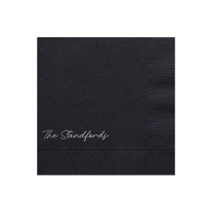 Embrace new beginnings with the Handwritten Script Family Name Napkin, elegantly presenting your shared surname in flowing script. This design symbolizes unity and identity, perfect for weddings and family gatherings that cherish togetherness.