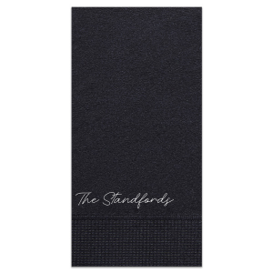 Embrace new beginnings with the Handwritten Script Family Name Napkin, elegantly presenting your shared surname in flowing script. This design symbolizes unity and identity, perfect for weddings and family gatherings that cherish togetherness.