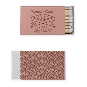 Capture the spirit of unity with the Art Deco Crossed Arrows Sunburst Wedding Match design, where artistic arrows intersect with a luminous sunburst, representing the bright path ahead. This matchbook design is a beautiful metaphor for beginning a new adventure together, creating a luminous spark for any celebration.