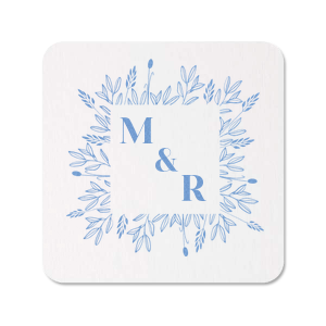 Personalized Eggshell Square Coaster with Satin French Blue Foil has a Leaf Square Frame graphic and is good for use in Frames, Floral themed parties and will look fabulous with your unique touch. Your guests will agree!