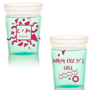 Throw it back to the 80s with the Retro 80’s Celebration Cup. Bursting with bold geometric designs, this cup channels the decade of big hair, neon colors, and iconic tunes. Personalize with initials, date, and a rocking "Party like it's" year for a celebration that's totally rad!