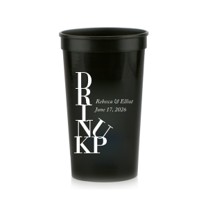Cheers to creativity with the Drink Up Cup—a design that's as smart as it is stylish. The bold, vertically stacked 'DRINK' meets a jaunty 'UP,' capturing the spirit of celebration. Accompanied by the couple's names and special date, it's the perfect blend of fun and personalized elegance for any toast-worthy occasion.