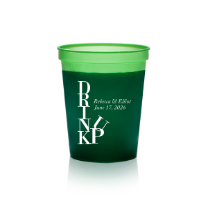Cheers to creativity with the Drink Up Cup—a design that's as smart as it is stylish. The bold, vertically stacked 'DRINK' meets a jaunty 'UP,' capturing the spirit of celebration. Accompanied by the couple's names and special date, it's the perfect blend of fun and personalized elegance for any toast-worthy occasion.