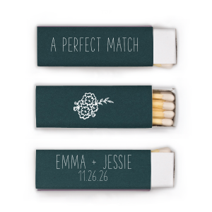 Light the way to wedded bliss with the Floral Bouquet Names Matchbox, where a single, artful bouquet graces the cover. This elegant depiction symbolizes a union as timeless and beautiful as the flowers themselves.