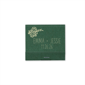 Light the way to wedded bliss with the Floral Bouquet Names Matchbox, where a single, artful bouquet graces the cover. This elegant depiction symbolizes a union as timeless and beautiful as the flowers themselves.