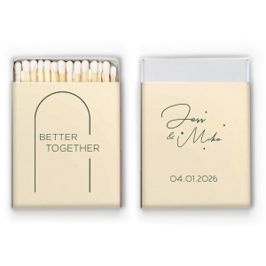 The Better Together Perfect Pair Names Match beautifully captures the sentiment of unity. The front showcases an arch with "better together" in bold capitals, symbolizing the couple's perfect pairing. The reverse side features the couple's names and event date in an artsy, flowing script, blending elegance and romance in every detail.