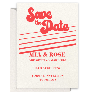 Custom Lettra Pearl White 110lb Letterpress Invitation with Bright Coral Ink Letterpress Inks has a Gradient Stripes graphic and is good for use in Geometric themed parties and will look fabulous with your unique touch. Your guests will agree!