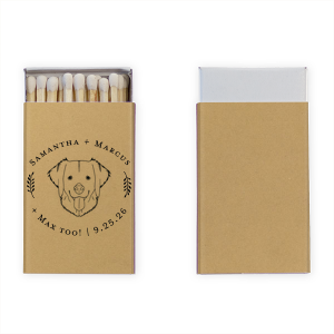 The Doggie Too! Wreath Frame Wedding Match bursts with charm, featuring a delightful pet graphic playfully encircled by a wreath. The couple's names elegantly arch above, connecting to their pet's name and an exuberant "TOO!" at the bottom, complete with the event date. It's a joyful tribute to furry family members in celebrations.