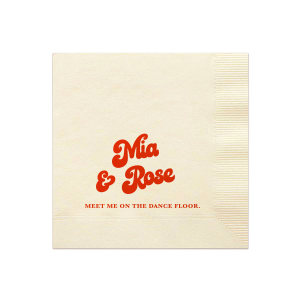 Dive into retro elegance with the Mod Mediterranean Groovy Script Napkin, adorned with boho fonts and vivid, retro-inspired hues. Perfect for adding a splash of '70s charm and flair to any celebration, these napkins are a nod to all things groovy.