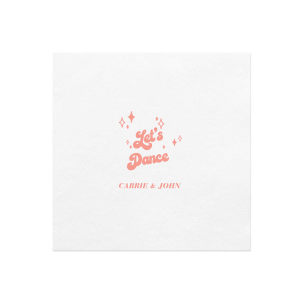 Personalized White Borderless Ink Printed Cocktail Napkin with Matte Light Coral Ink Digital Print Colors has a Twinkle Frame graphic and is good for use in Stars, Frames, Holiday themed parties and can be personalized to match your party's exact theme and tempo.