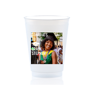 Our beautiful custom Matte Black Ink Custom Photo 16 oz Frost Flex Cup with Matte Black Ink Digital Print Colors has a Cap graphic and is good for use in Graduation themed parties and will impress guests like no other. Make this party unforgettable.