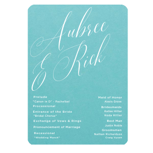 ForYourParty's elegant Poptone French Blue Rounded Corner Program with Matte White Foil can be customized to complement every last detail of your party.