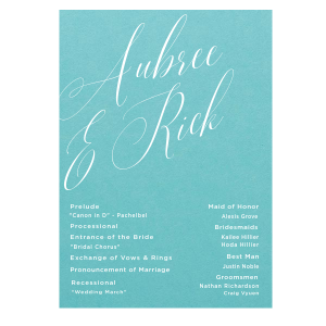 ForYourParty's elegant Poptone French Blue Rounded Corner Program with Matte White Foil can be customized to complement every last detail of your party.