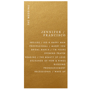 Our personalized Stardream Old Gold 4x8 Program with Matte White Foil are a must-have for your next event—whatever the celebration!