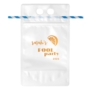 This reusable drink pouch is perfect for your pool party! Adorned with a fruity lemon wedge graphic for a fun touch, this custom drink pouch will be a hit at your summer pool party or bachelorette party. 