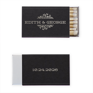 Strike elegance at your celebration with the Floral Bouquet Frame Matchbox framed by a lavish floral wreath that delicately intertwines with your names. The event date on the reverse adds a final touch to this exquisitely crafted, sophisticated design.