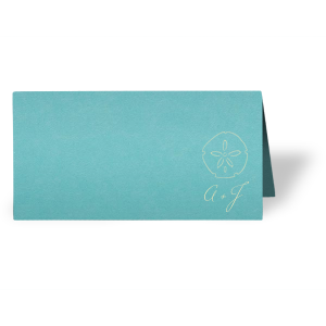 Featuring our Sand Dollar graphic and Tiffany Blue paper, these Place Cards are ideal for your destination wedding or beach themed tablescapes. Personalize with your initials for a breazy tropical touch.