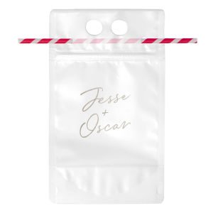 If you are looking for a minimalist and custom drink bag for your wedding, this customizable design is perfect for your event. It features an elegant script font that offers a simple and impactful touch to your wedding party accessories. 